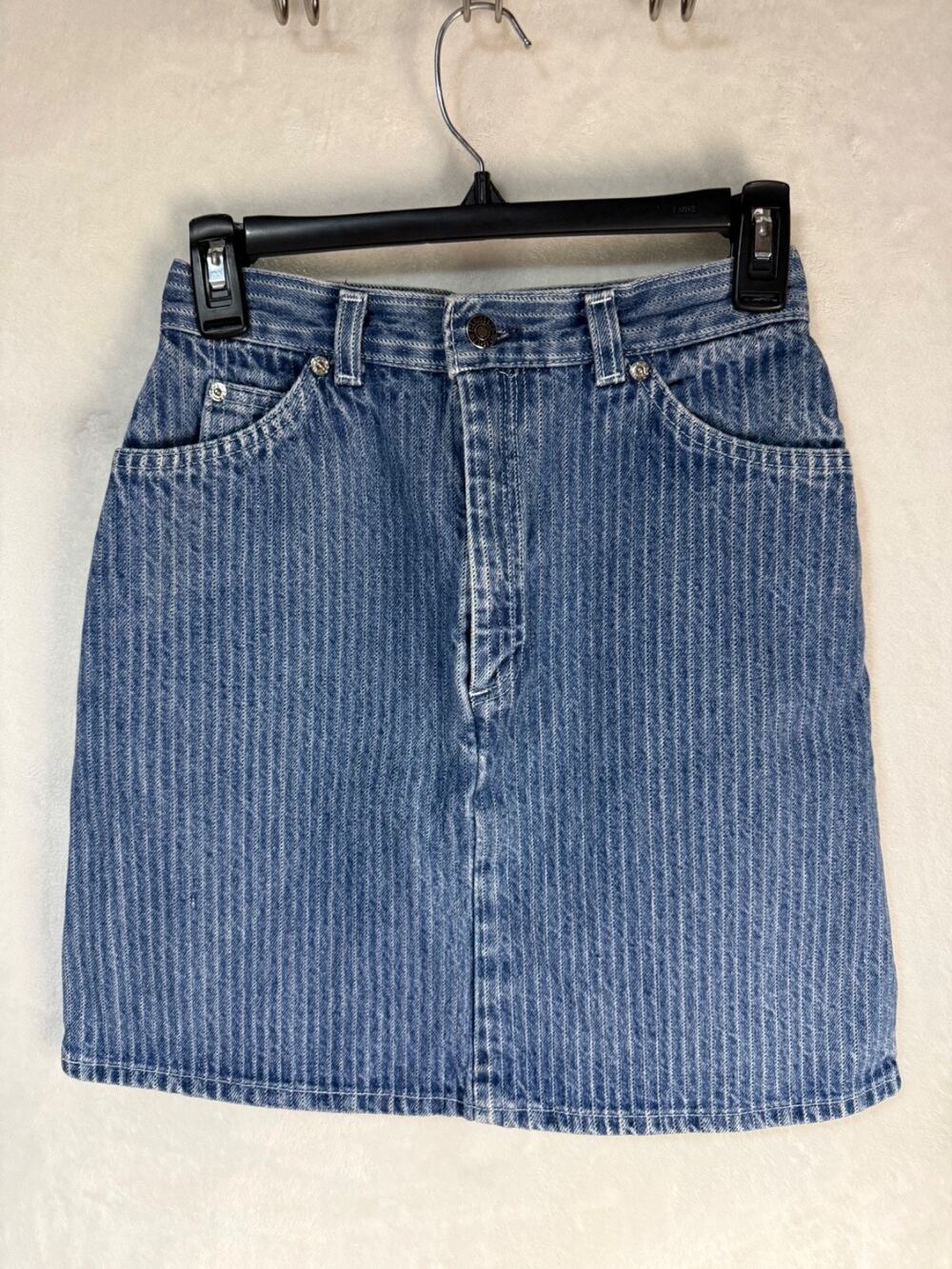 Vintage Levi Strauss Pinstripe Blue Denim Skirt Size 9